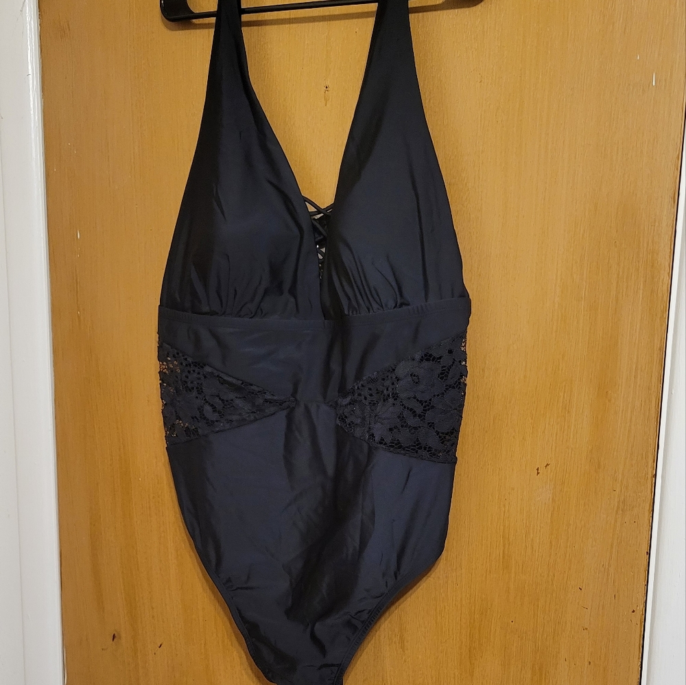 Terra & Sky Lace Plunge One Piece Swimsuit